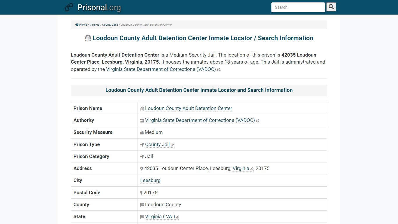 Loudoun County Adult Detention Center-Inmate Locator ...